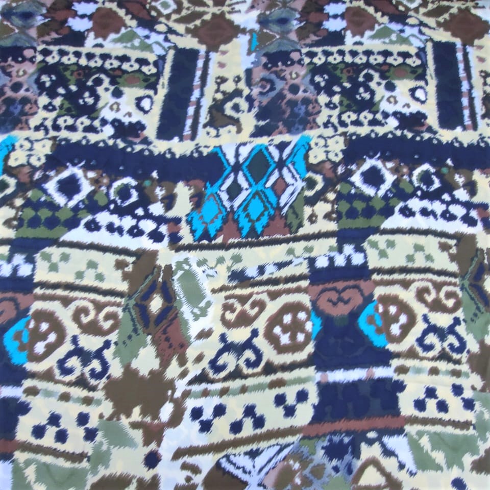 Brown Traditional Print Print On Korean Satin S23-KSPS33