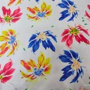 White Base Flowers Print On Korean Satin S23 KSPS115