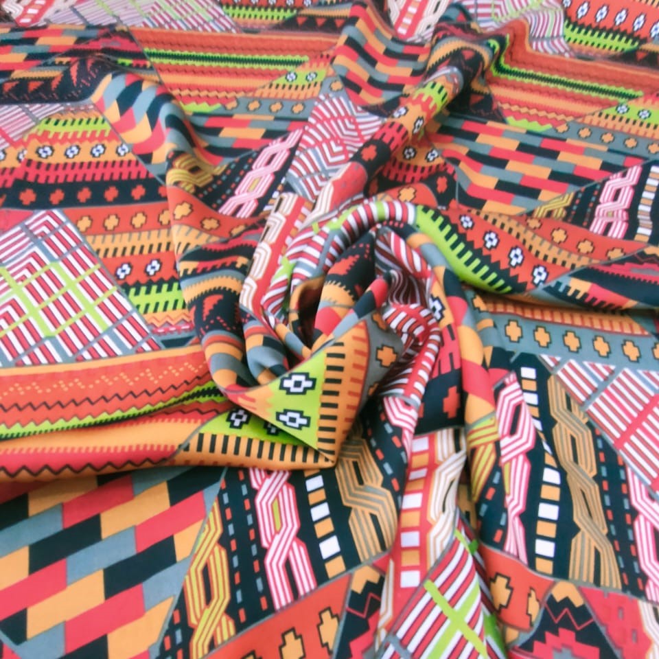 Red Triangle Print On Korean Satin S23-KSPS99