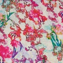 White Base Flower Print On Korean Satin S23 KSPS114