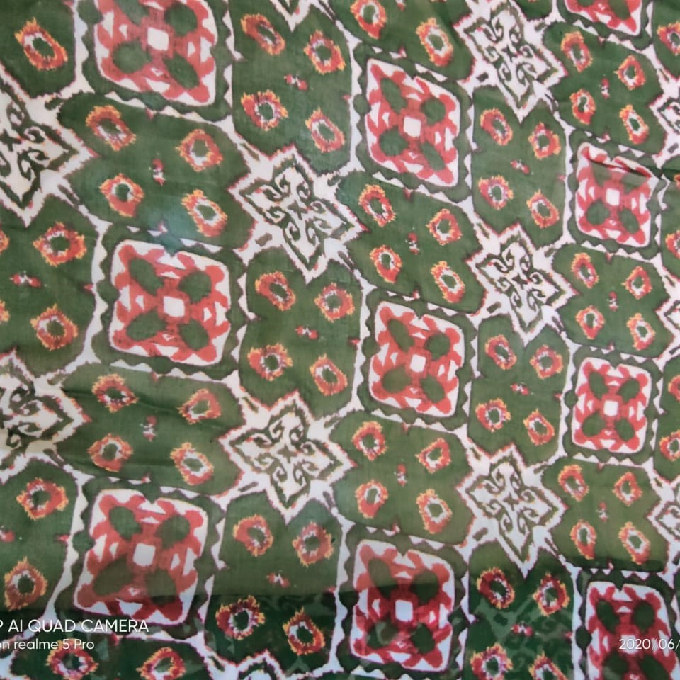 Ekat Green Base Print On Silk Chiffon S23-SCPS146