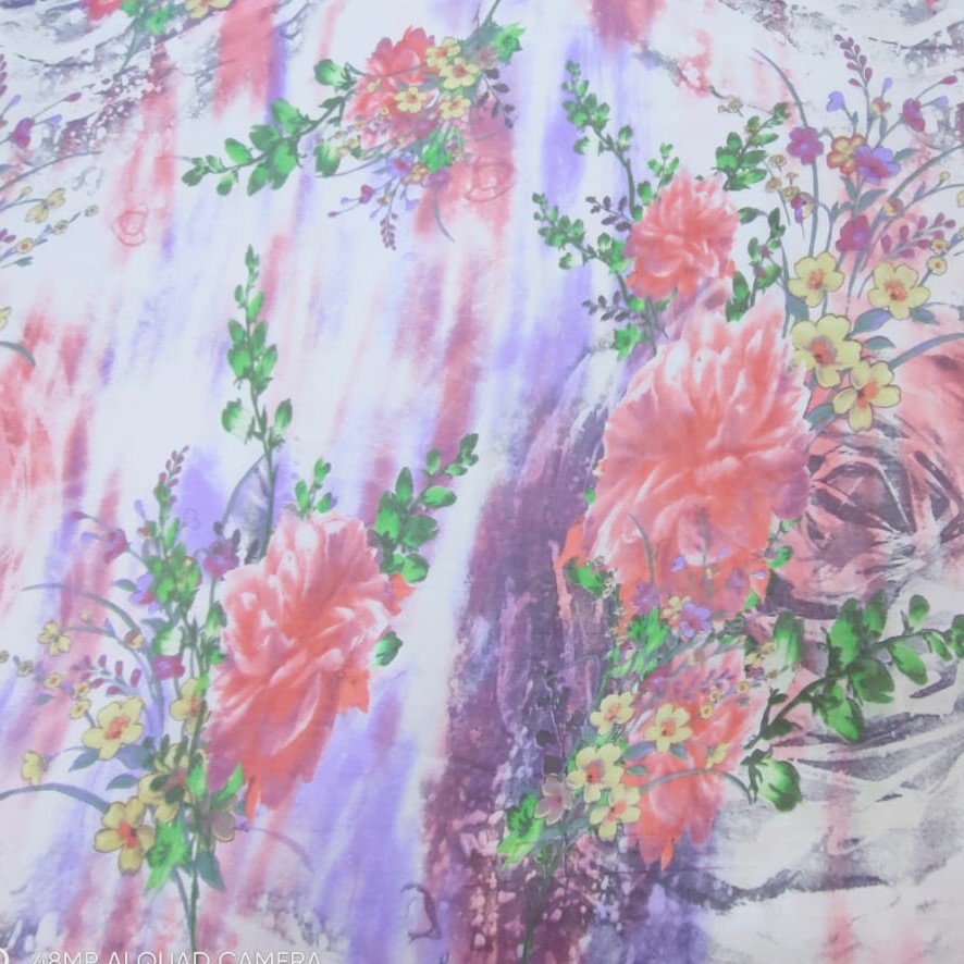 Water Fall Floral Print On Silk Chiffon S23-SCPS217