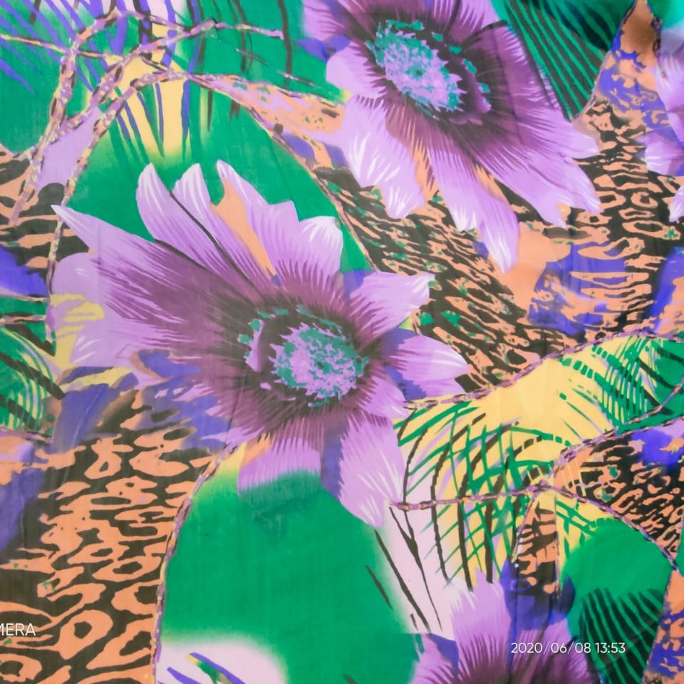Voilet Flower Print On Silk Chiffon S23-SCPS265