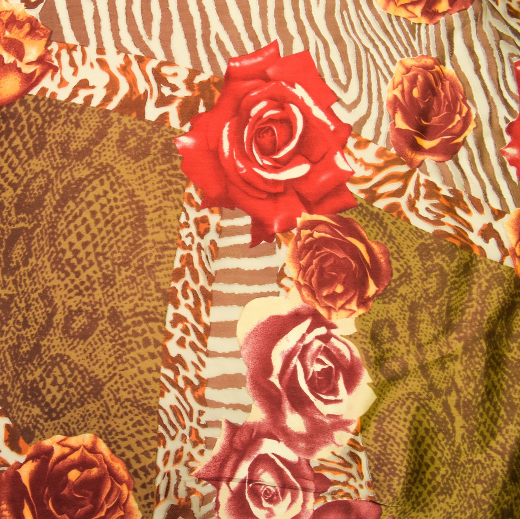 Red & Brown Print On Silk Satin Burnout