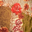 Red & Brown Print On Silk Satin Burnout