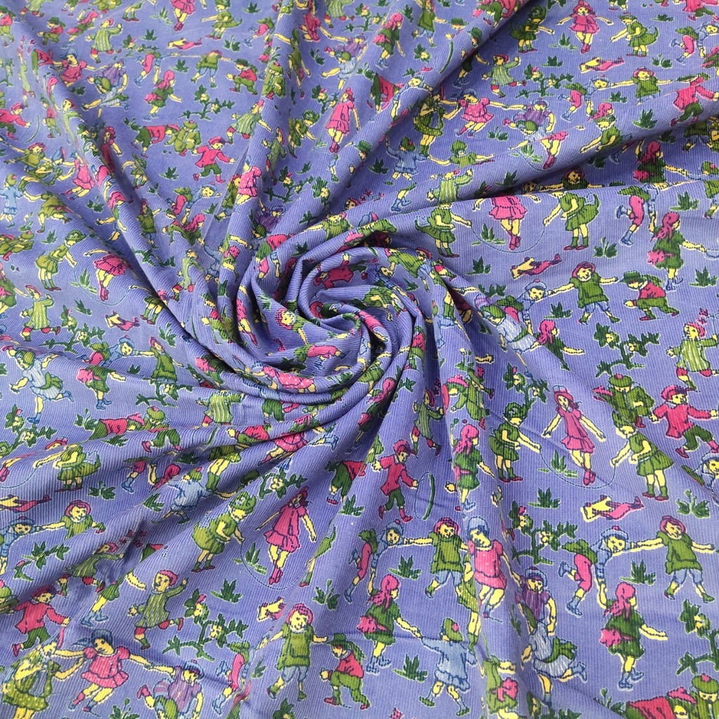 Light Purple Floral Print On Cotton Corduroy Fabric