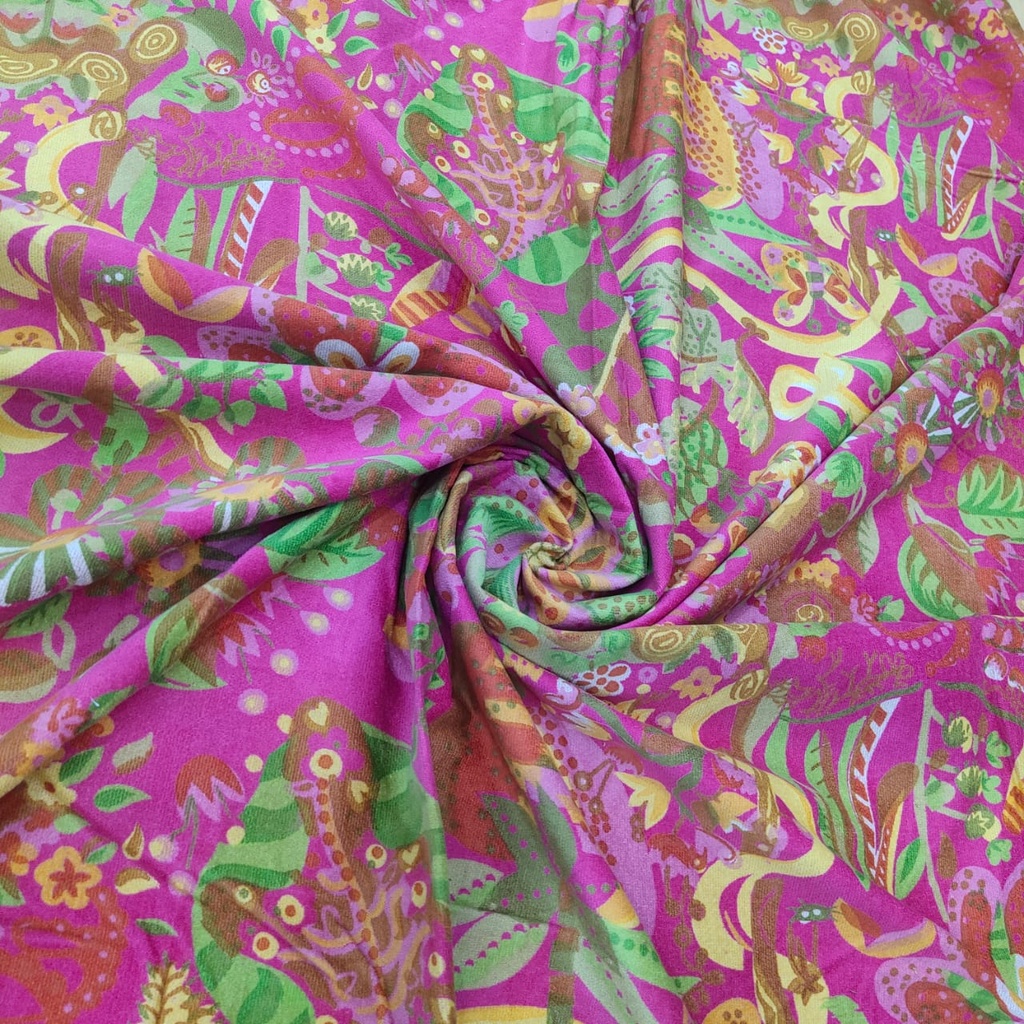 Pink Tropical Print On Cotton Corduroy Fabric