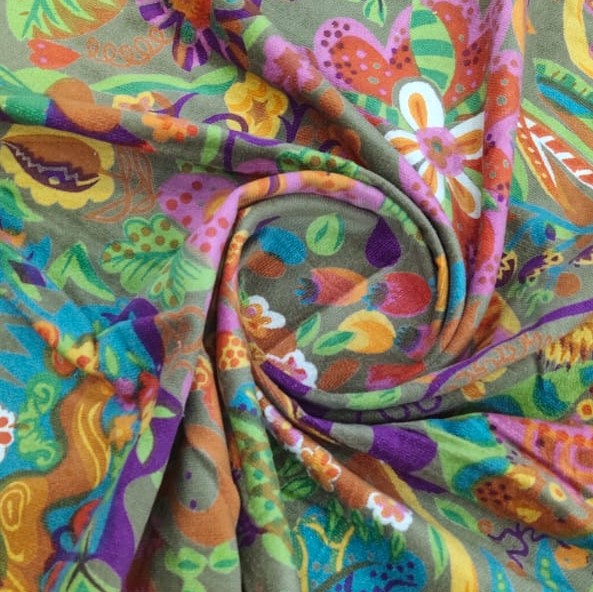 Multicolor Floral Print On Cotton Corduroy Fabric
