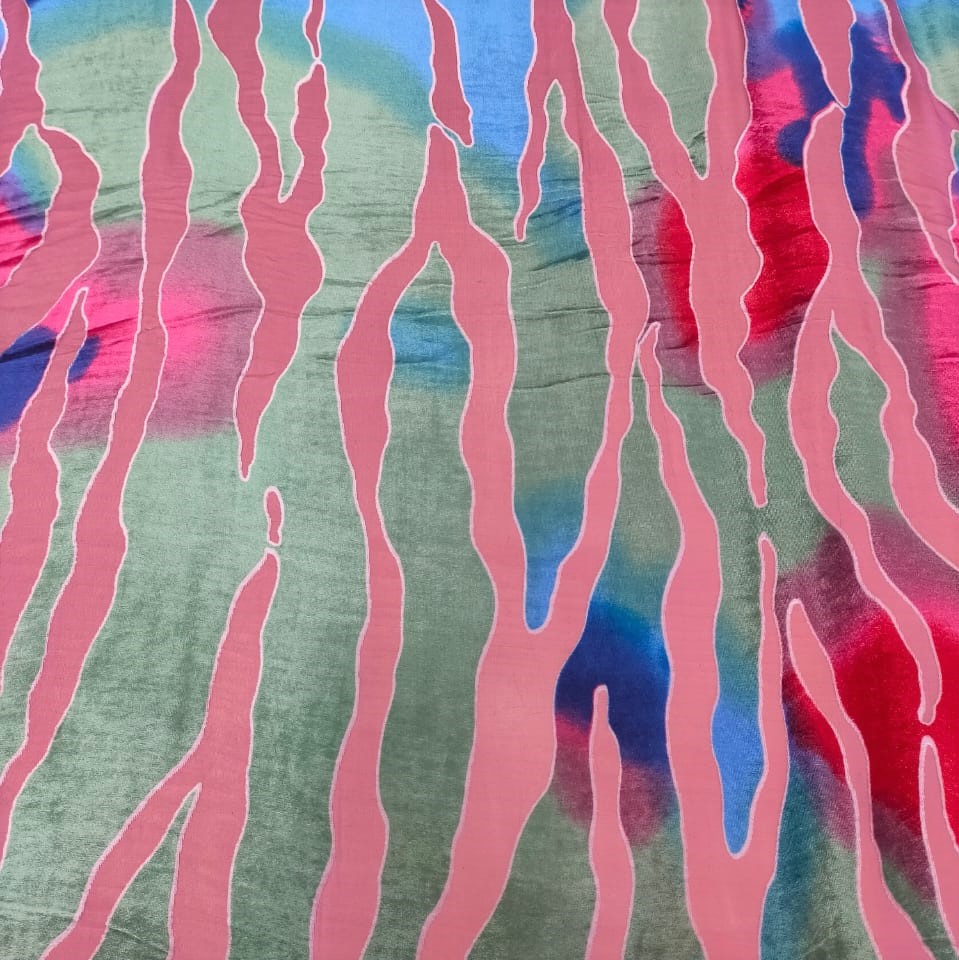 Pink Printed Silk Velvet Brasso Fabric