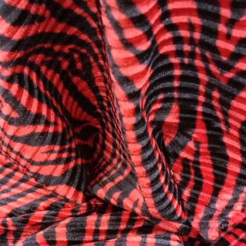 Stripe Velvet Burnout Printed Knitted Fabric (Zebra Print)(Aurora Red)