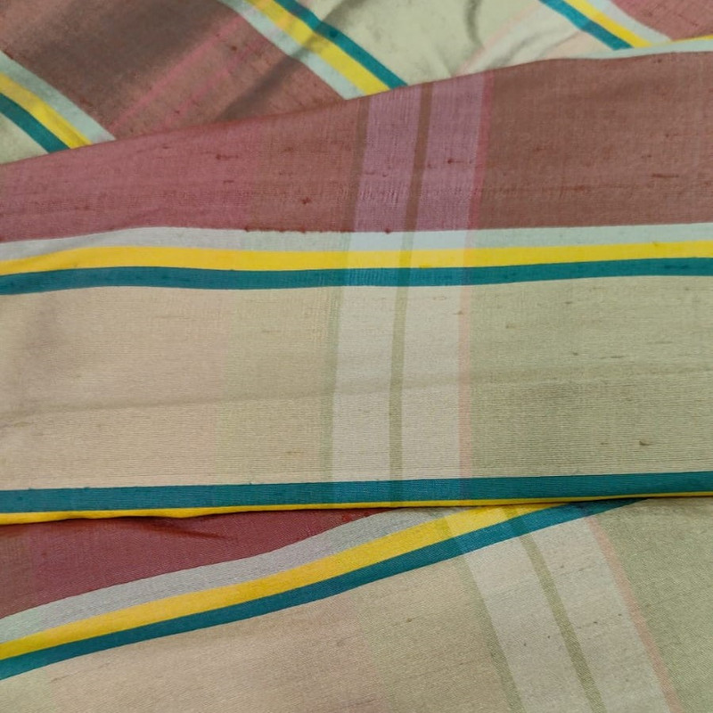 Dupion Silk -Red & Beige-Check