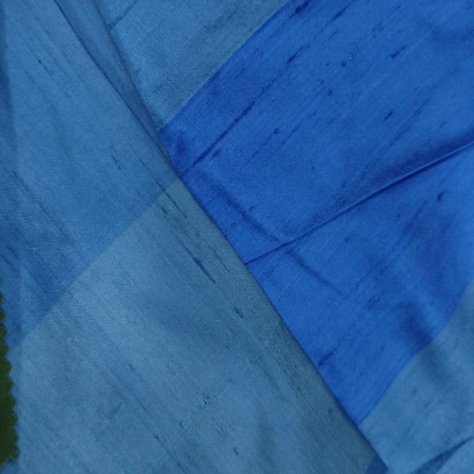 Raw Silk Dupion-Blue & Sky Blue-Check