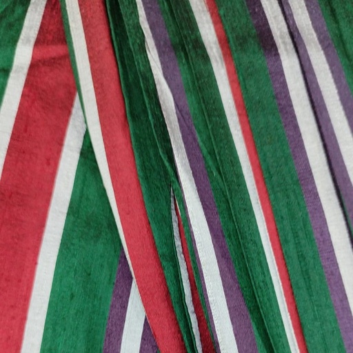 Raw Silk Dupion-Green & Red-Stripes
