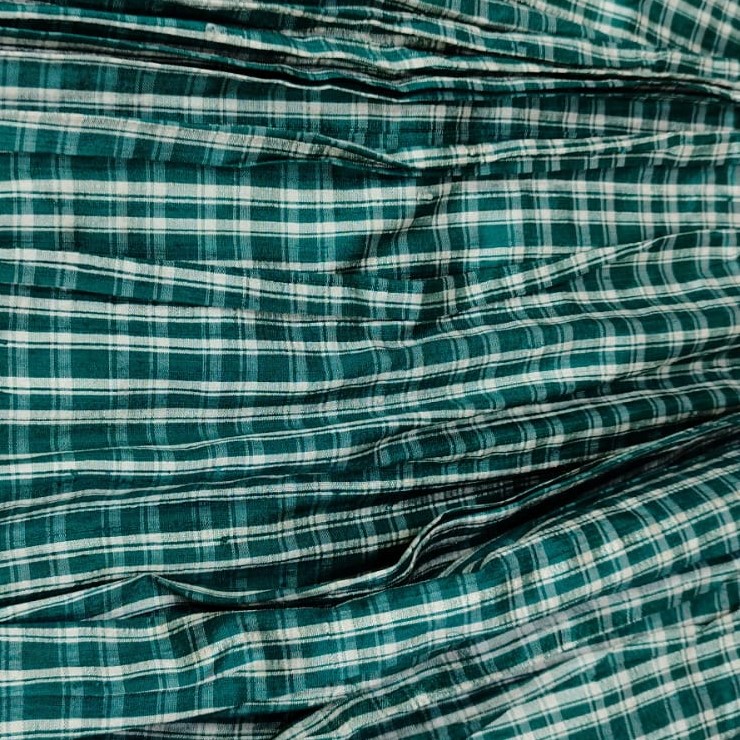 Raw Silk Dupion-Green & White-Check
