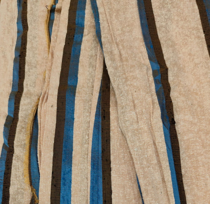 Raw Silk Dupion-Blue & Cream-Stripes