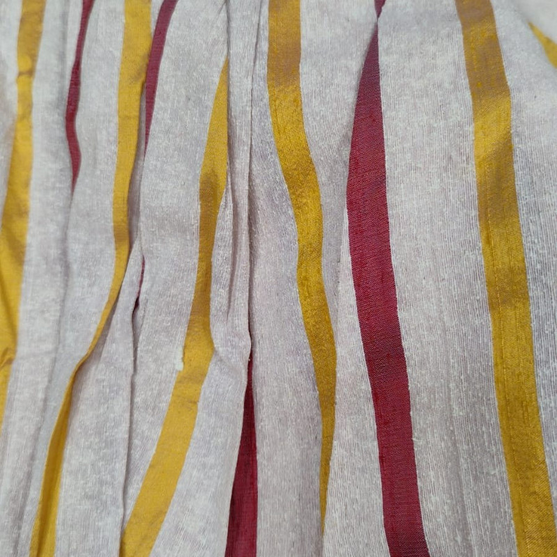 Raw Silk Dupion-White & Red & Yellow-Stripes