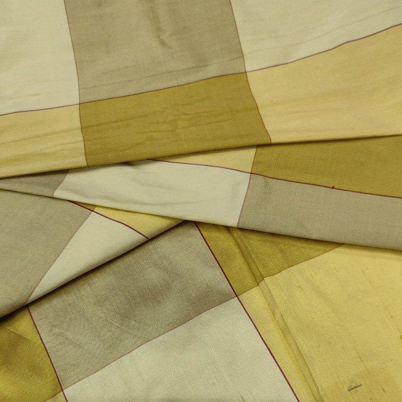 Dupion Silk -Yellow & Cream-Check