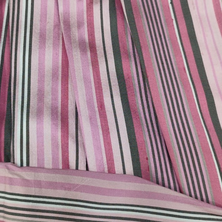 Dupion Silk -Pink & White & Black -Stripes