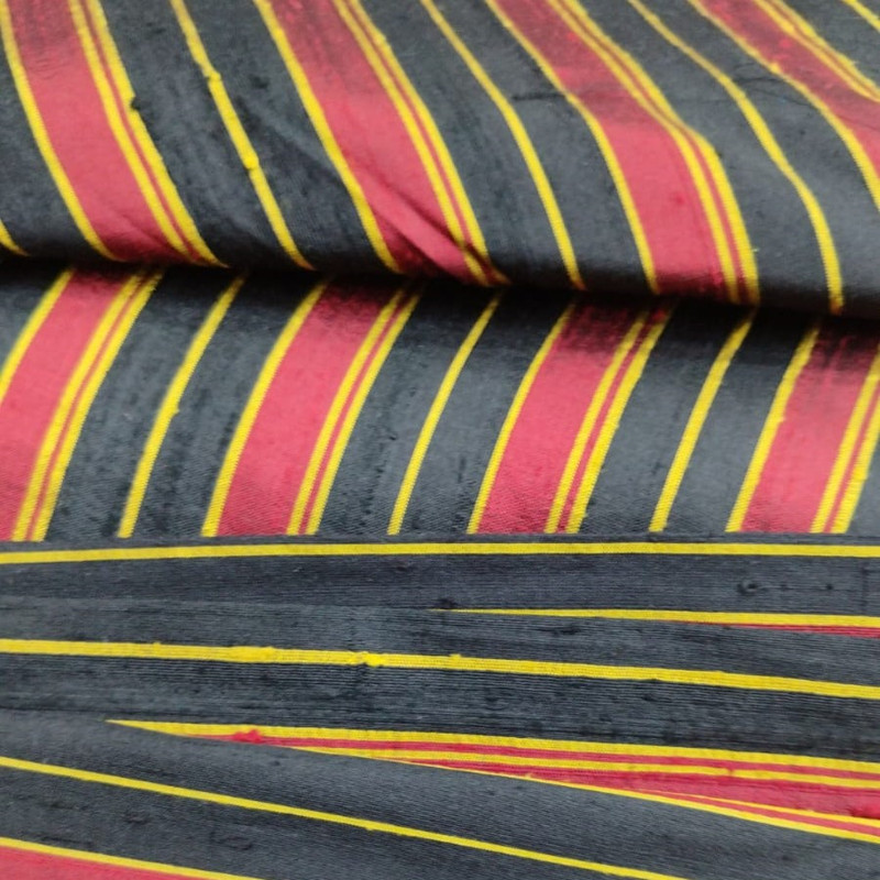 Dupion Silk -Red & Black-Stripes