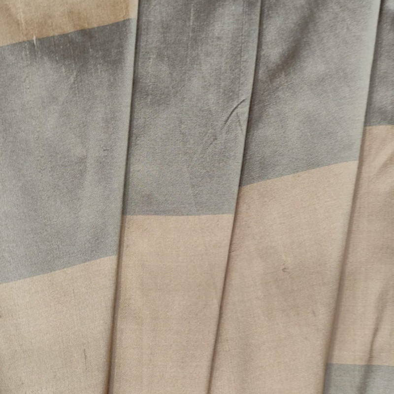 Dupion Silk -Silver & Cream-Stripes