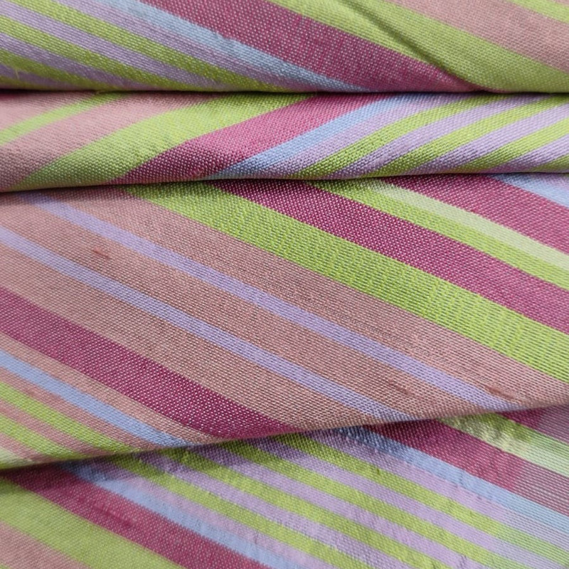 Dupion Silk -Pink & Neon -Stripes