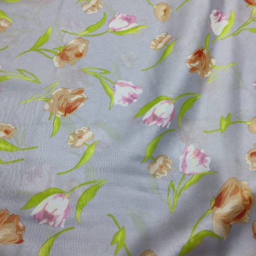Grey Base Floral Print On Chiffon Satin S23-CSP1