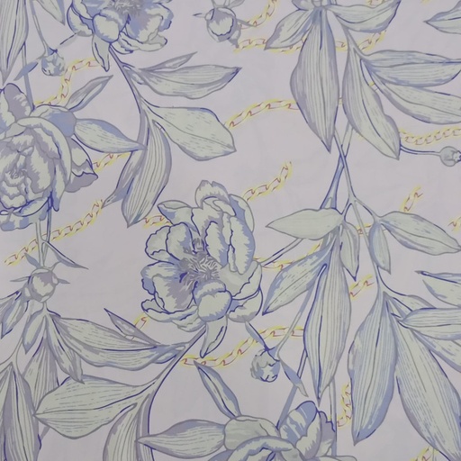 White Rose Print On Korean Satin S23-KSPB44