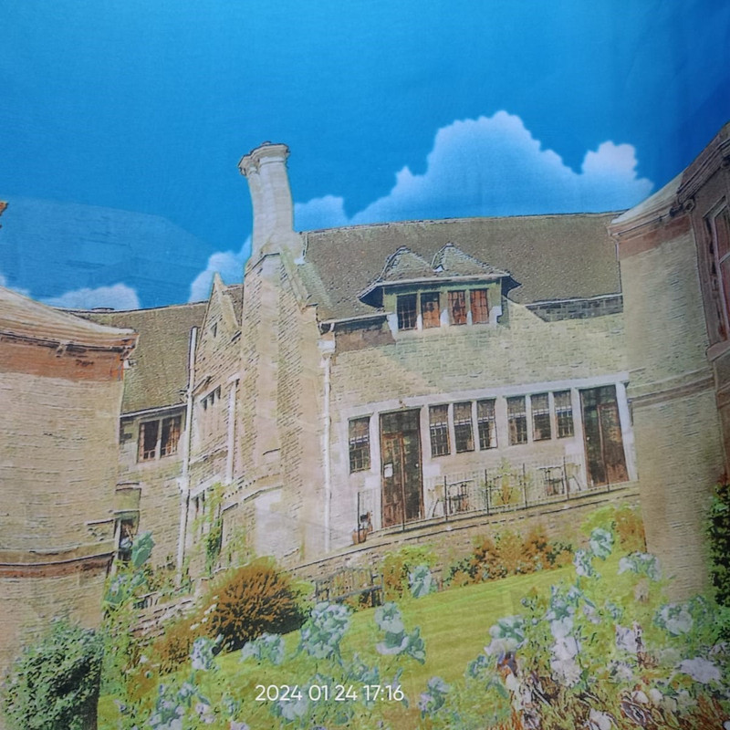 Blue Sky House Print On Habutai Satin S24 HSPS20