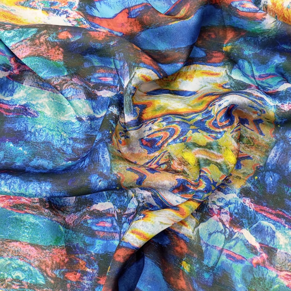 Abstract Multicolor Print On Habutai Satin S24 HSPS24
