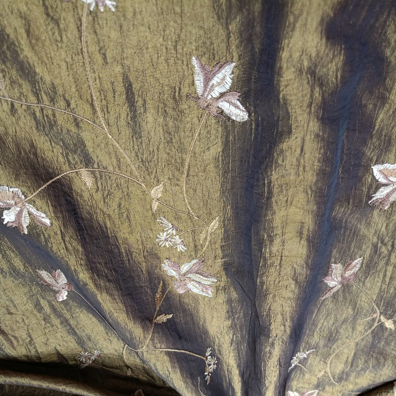 Tiger Lily Floral Prints On Embroidered Taffeta