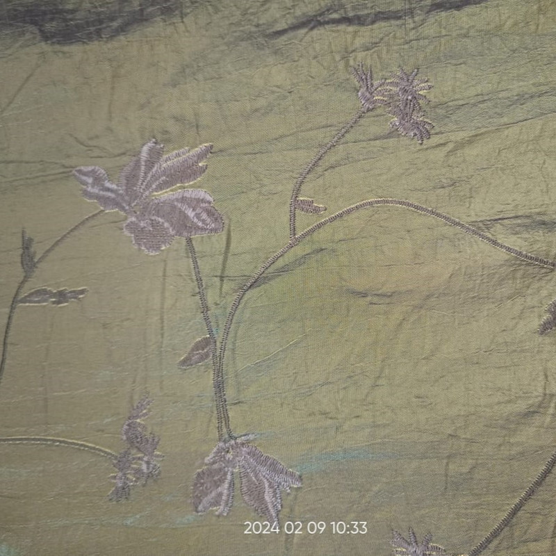 Olive Base Floral Prints On Embroidered Taffeta ETPS04