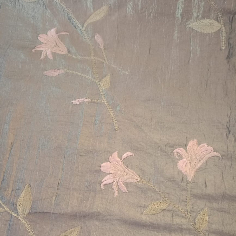 Pink Lily Olive Base Prints On Embroidered Taffeta ETPS06