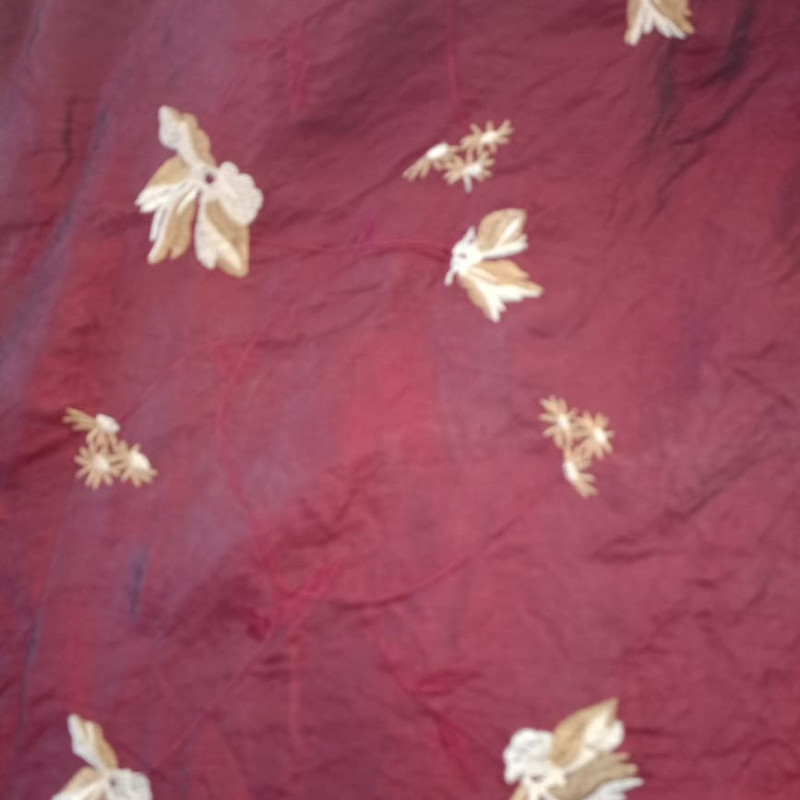 Red Base Flower Prints On Embroidered Taffeta ETPS07