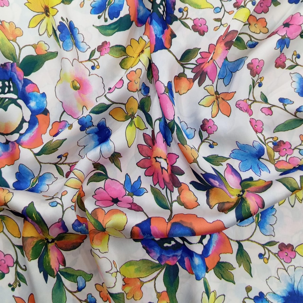 Multi Colour Flower Print On Koren Satin S24 KSPS122