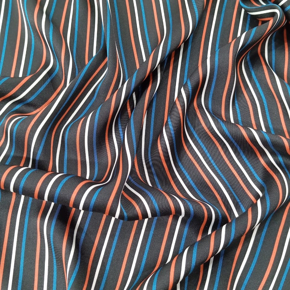 Black And Orange Stripes Print On Twill Satin (SS24) TSPS14