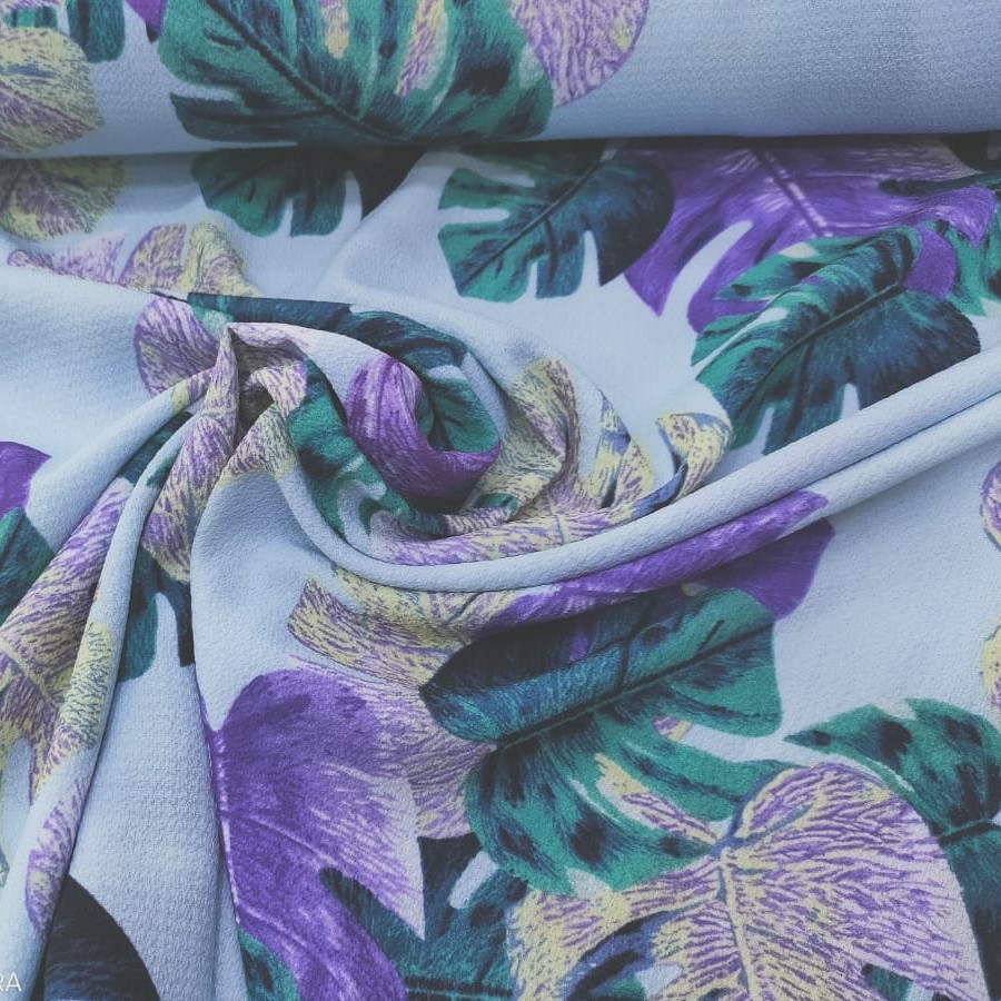 Tropical Vibes (Purple) Print On Snake Crepe S23 SCPS19