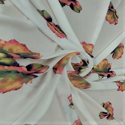 Fierce Flower (White) Print On Snake Crepe S23 SCPS9