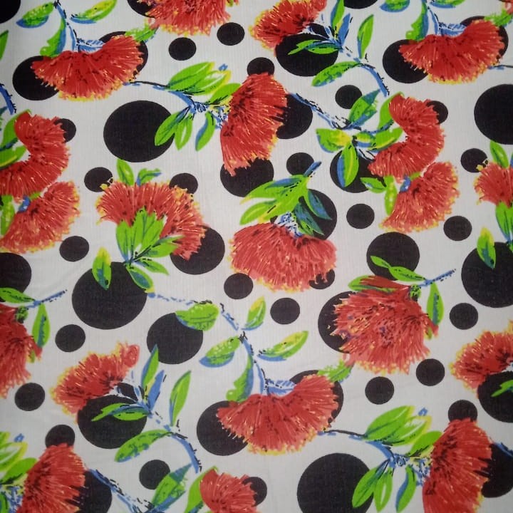Red Floral Base Print On Poly Knitted S24 PKPS06