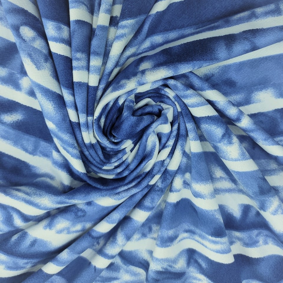 Pictorial Stripes (Ink Blue) Print On Mango Crepe Fabric