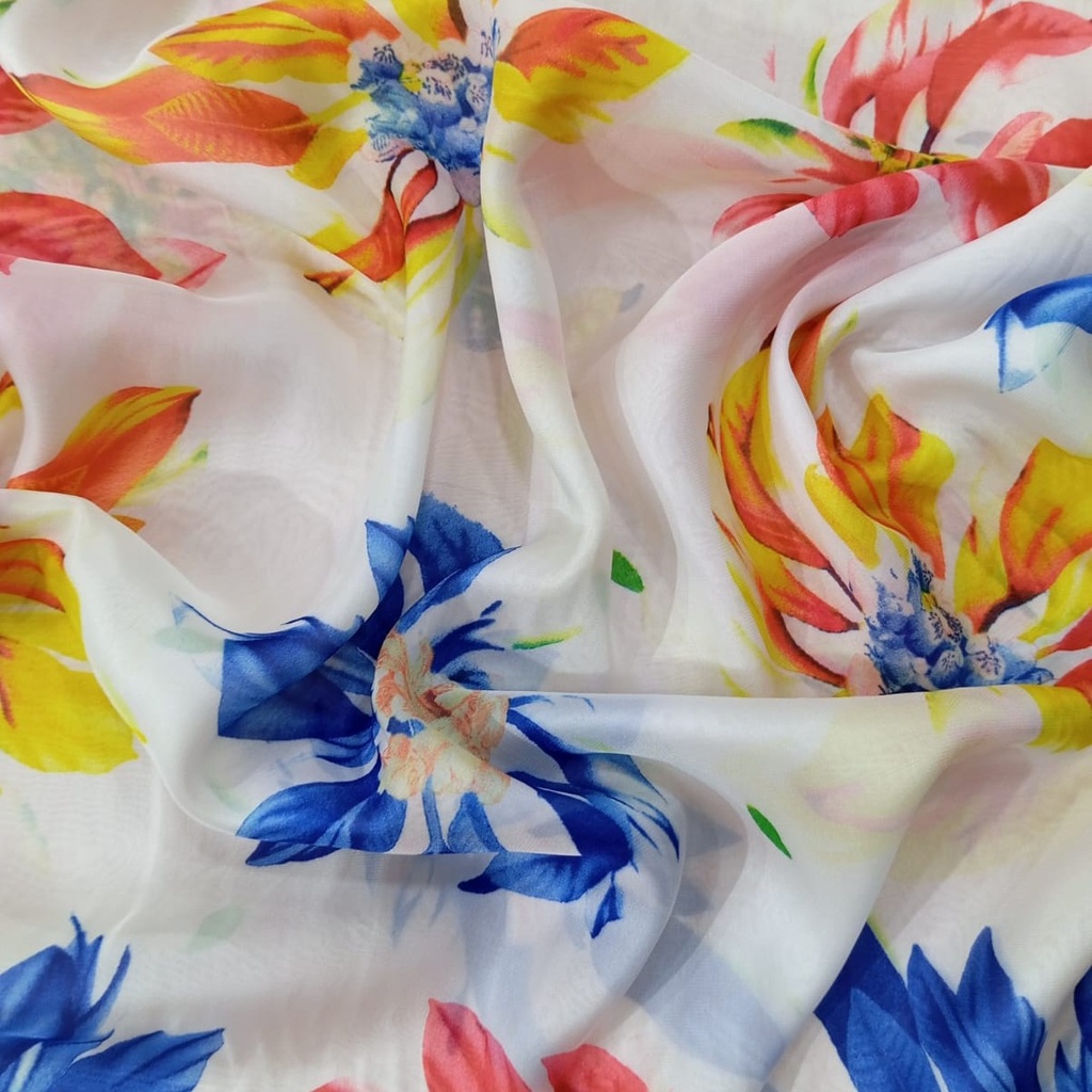 Multi Colour Flower Print On Habutai Satin S24 HSPS60