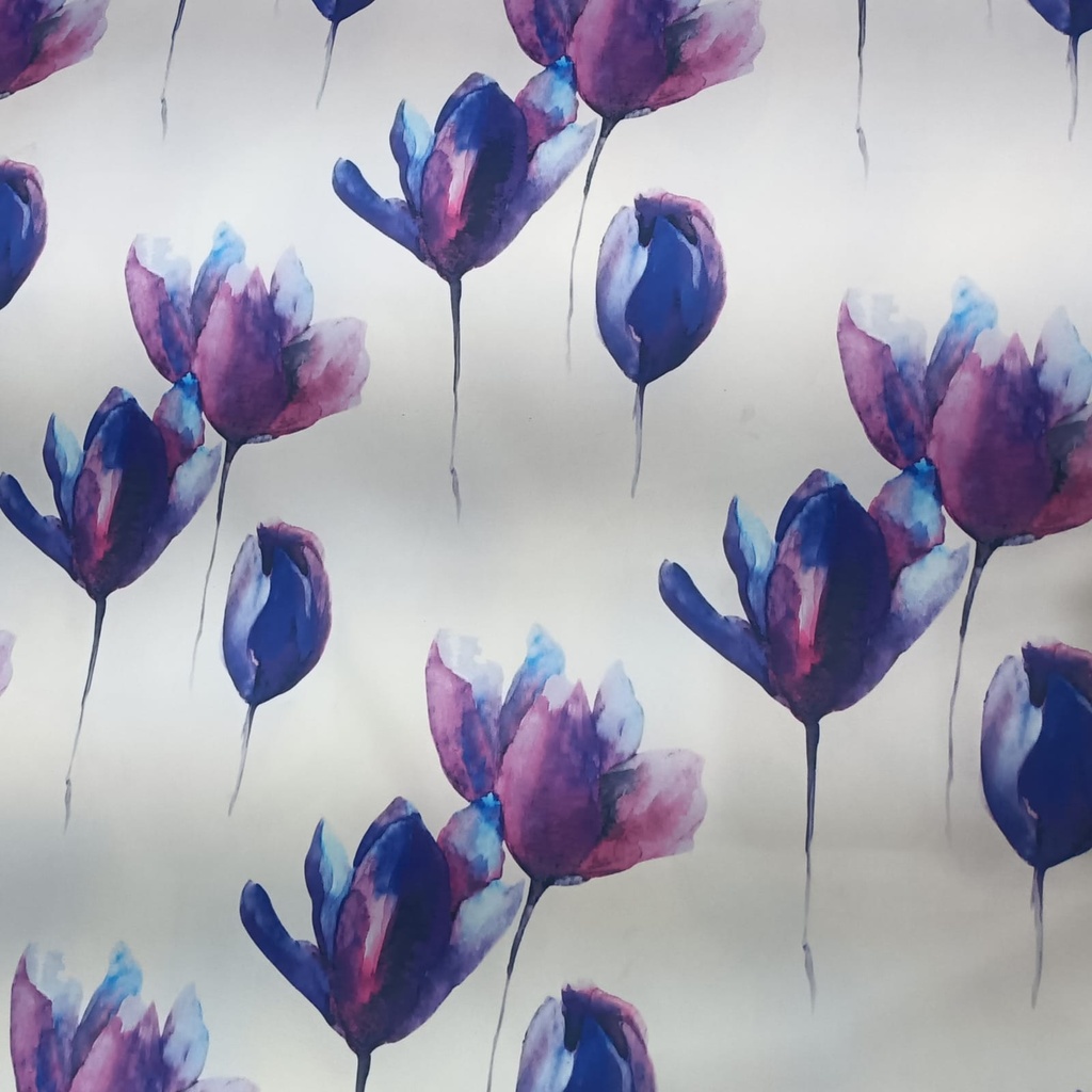 Flying Tulips (Blue & White) Print On Banana Crepe S24 BCPS2 