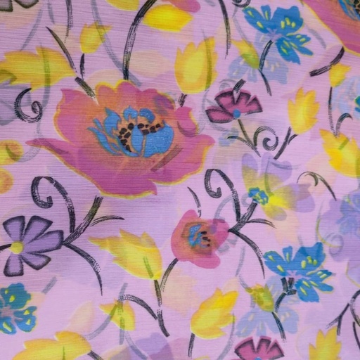 Pink Base Flower Print On Poly Chiffon PCPS01