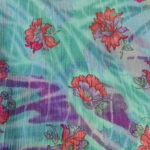 Green& Voilet Base Flower Print On Poly Chiffon PCPS06