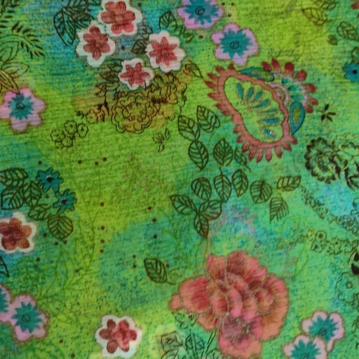 Green Base Garden Print On Poly Chiffon PCPS11