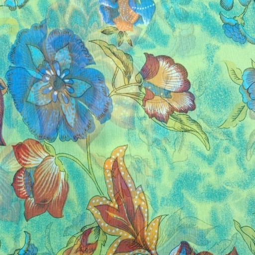 Green Base Flowers Print On Poly Chiffon PCPS22