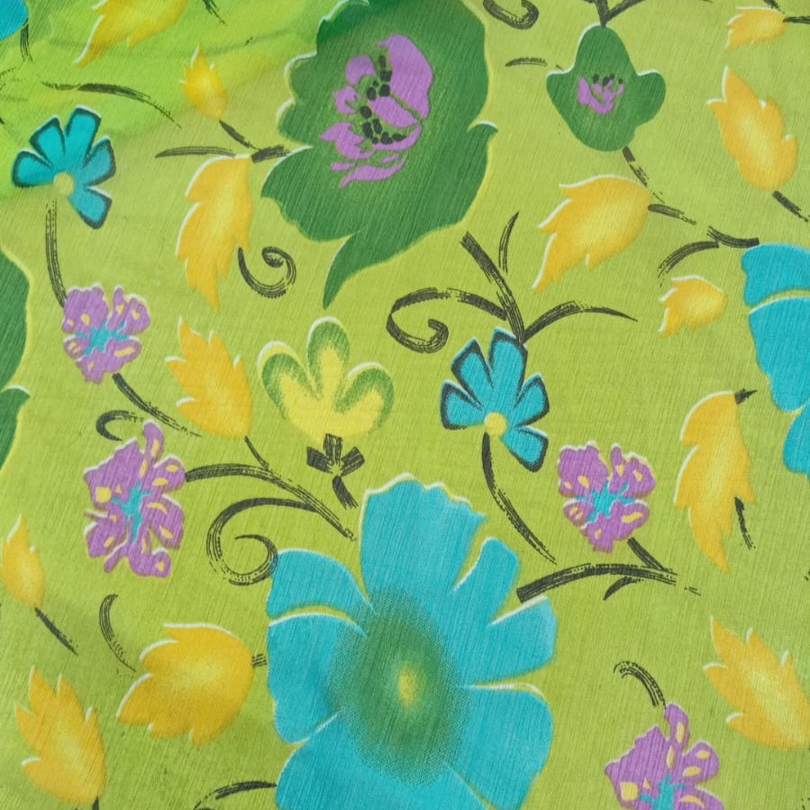 Green Base Floral Print On Poly Chiffon PCPS49