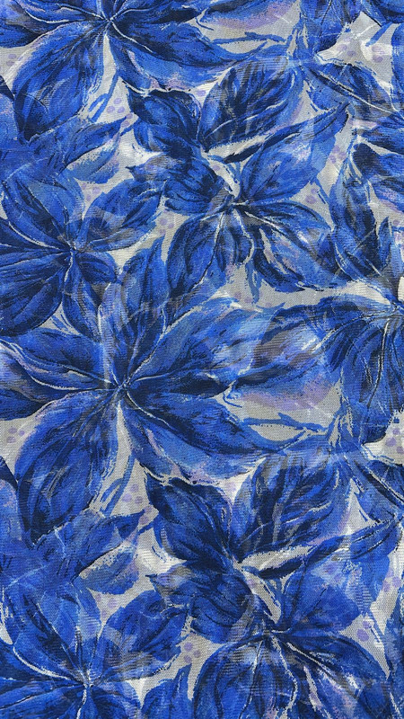 Blue Flower Net Print Fabric (SS24)  SFDS04