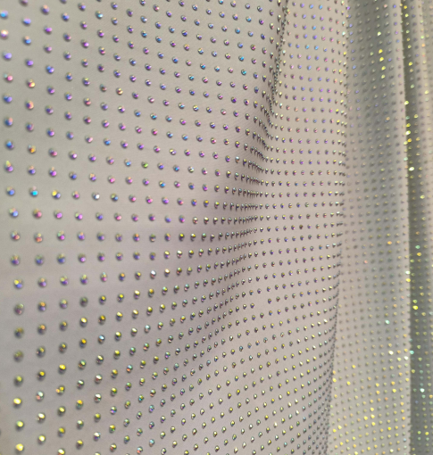 Rainbow On Light Grey Rhinestone Fabric 