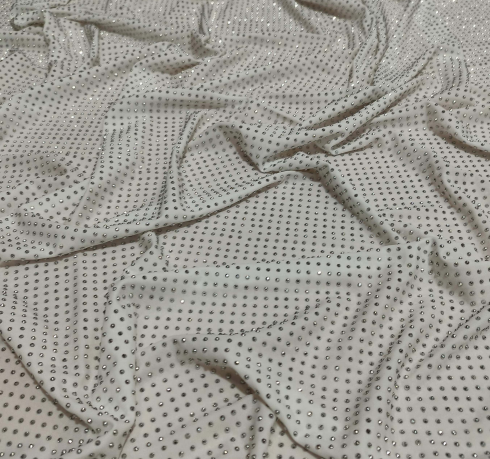 Silver On White Rhinestone Fabric
