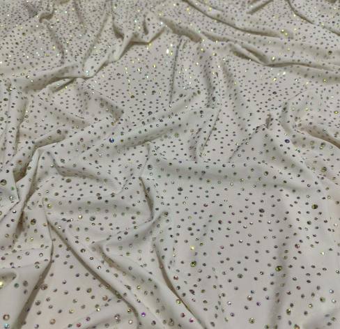 Rainbow Mix On White Rhinestone Fabric